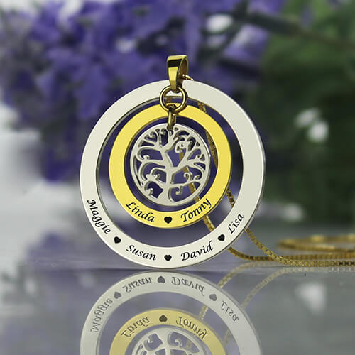 Circle Family Tree with Family Member's Names Necklace - Glamour