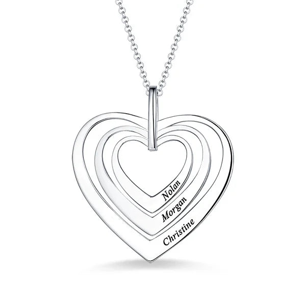 Engraved Family 3 layers Heart Necklace - Glamour