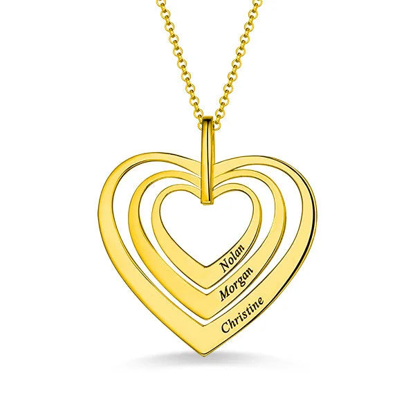 Engraved Family 3 layers Heart Necklace - Glamour