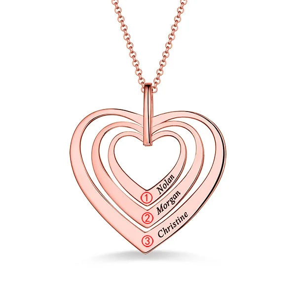 Engraved Family 3 layers Heart Necklace - Glamour