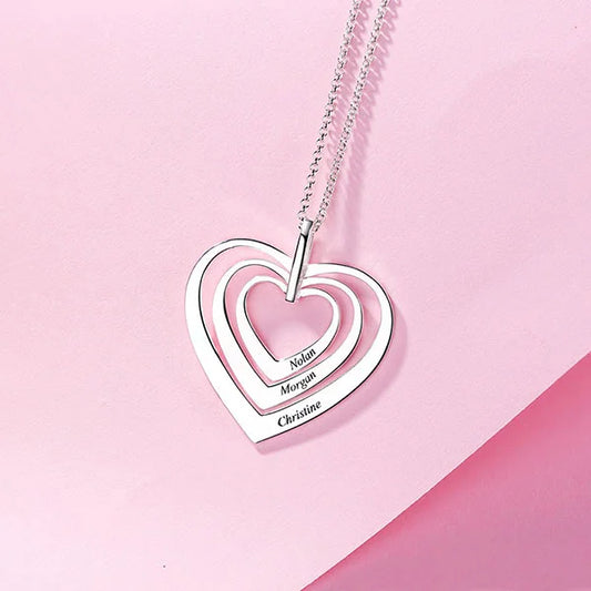 Engraved Family 3 layers Heart Necklace - Glamour