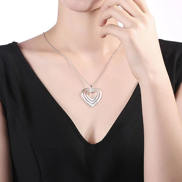 Engraved Family 3 layers Heart Necklace - Glamour