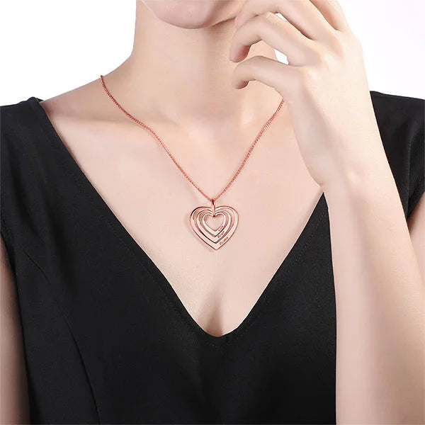 Engraved Family 3 layers Heart Necklace - Glamour