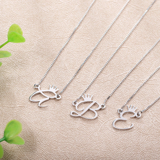 Crown Letter Necklace In Sterling Silver - Glamour