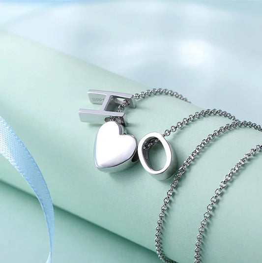 Personalized Two Letters Heart Necklace Sterling Silver - Glamour