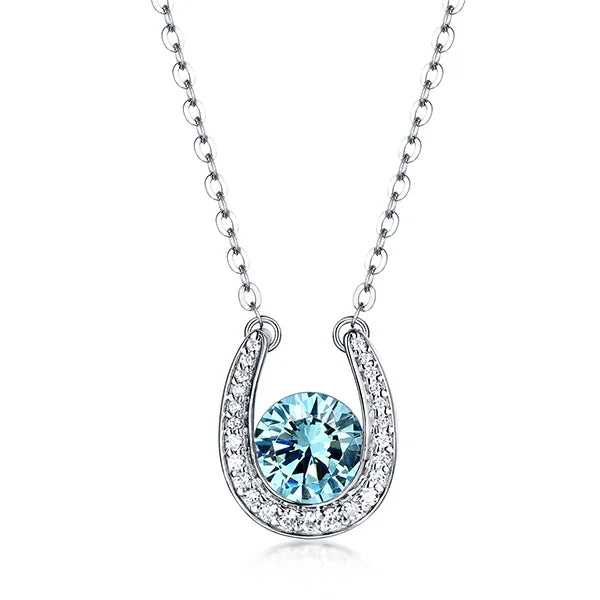 Custom Lucky Necklace with Horseshoe Birthstone Pendant - Glamour