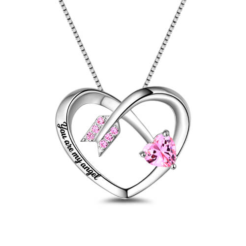 Personalized Love Arrow Birthstone Heart Necklace - Glamour