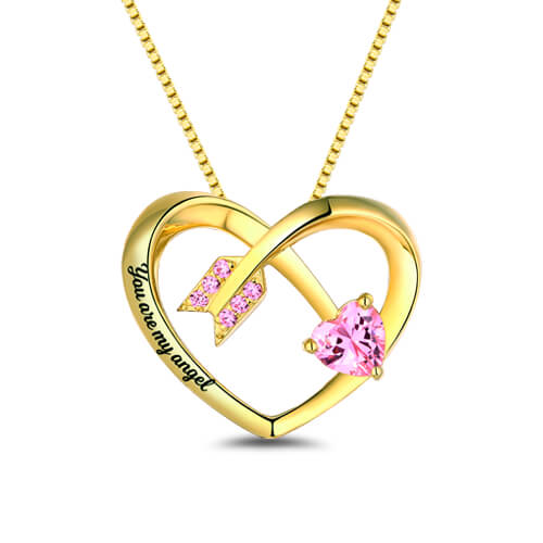 Personalized Love Arrow Birthstone Heart Necklace - Glamour