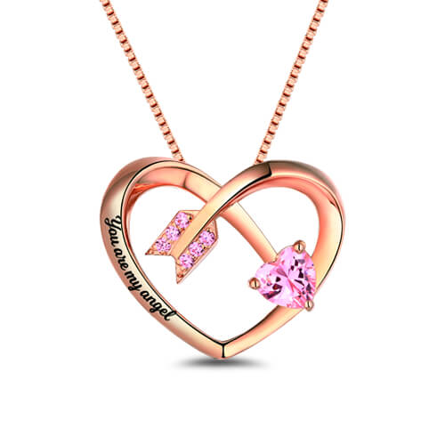 Personalized Love Arrow Birthstone Heart Necklace - Glamour