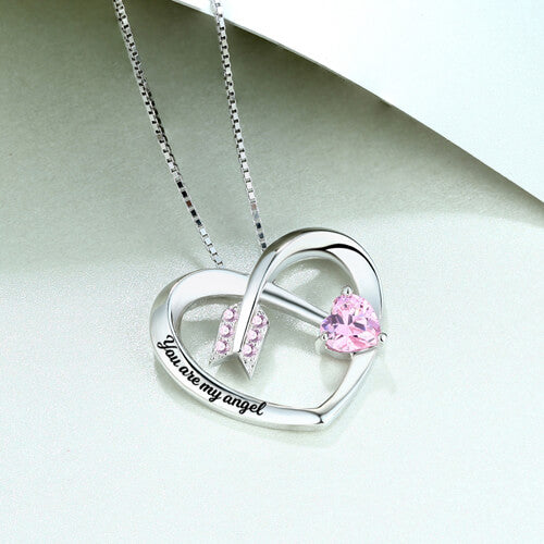 Personalized Love Arrow Birthstone Heart Necklace - Glamour