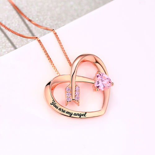 Personalized Love Arrow Birthstone Heart Necklace - Glamour