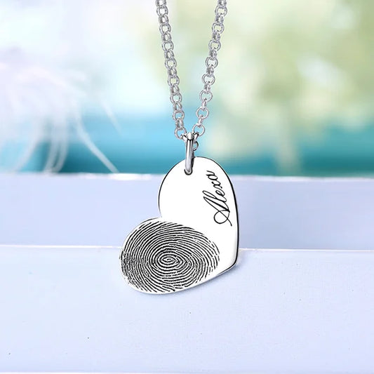 Personalized Fingerprint Heart Necklace With Name - Glamour