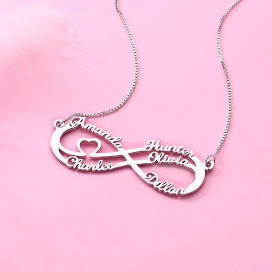 Silver Infinity Necklace With 5 Names - Glamour