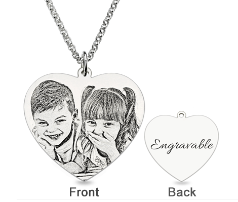Engraved Heart Photo Pendant Necklace In Sterling Silver - Glamour