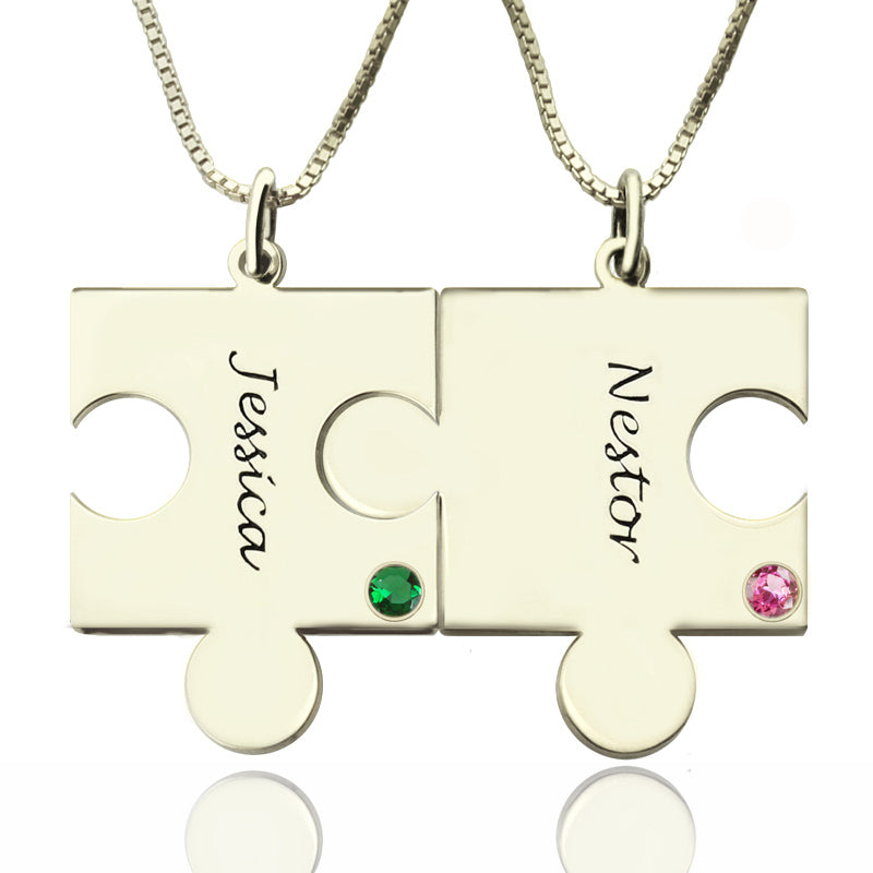 Engraved Puzzle Necklace for Couples Love Necklaces Silver - Glamour