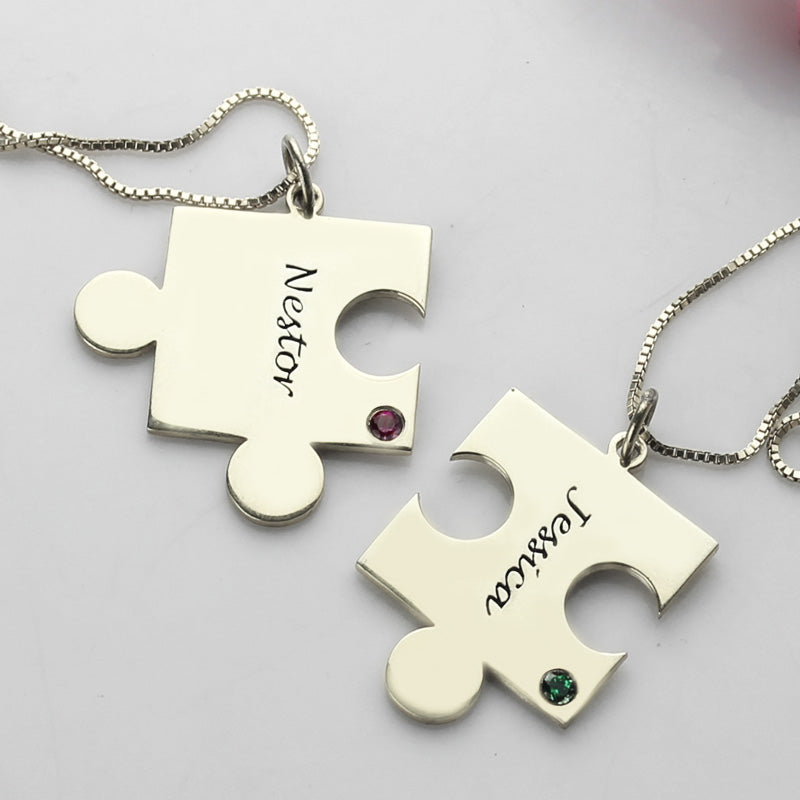 Engraved Puzzle Necklace for Couples Love Necklaces Silver - Glamour