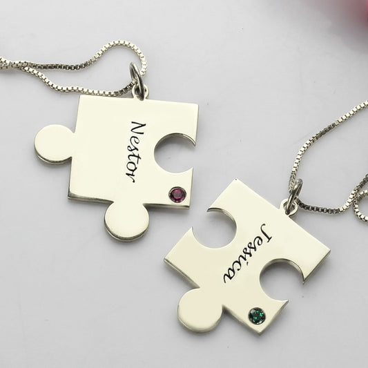 Engraved Puzzle Necklace for Couples Love Necklaces Silver - Glamour