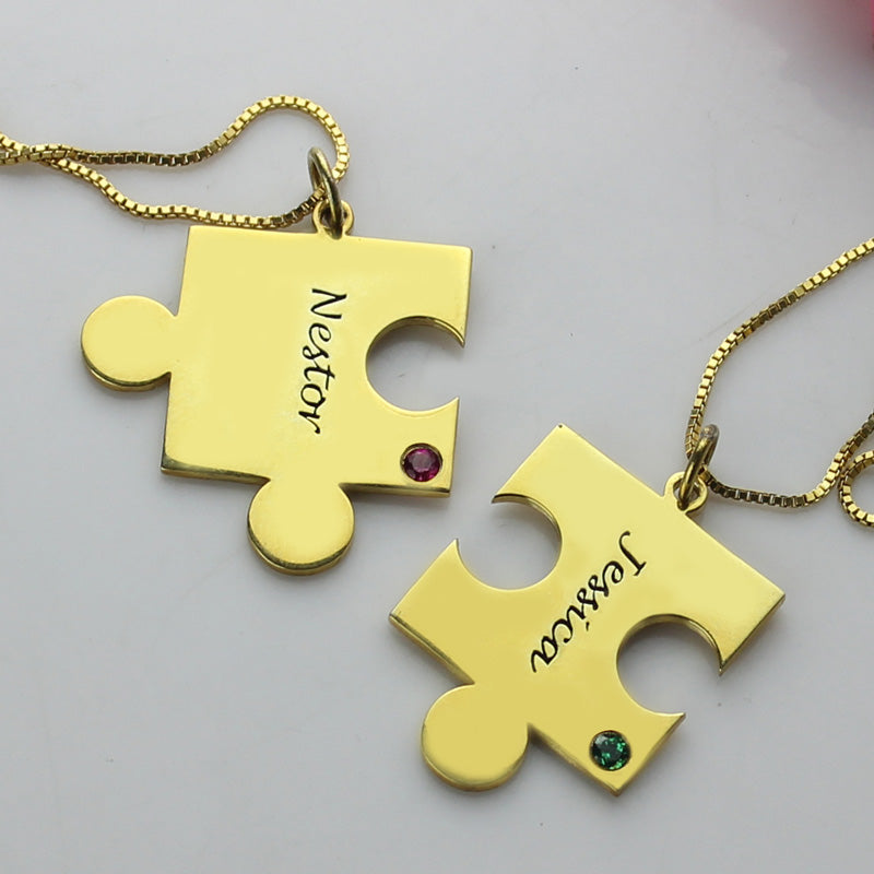 Engraved Puzzle Necklace for Couples Love Necklaces Silver - Glamour