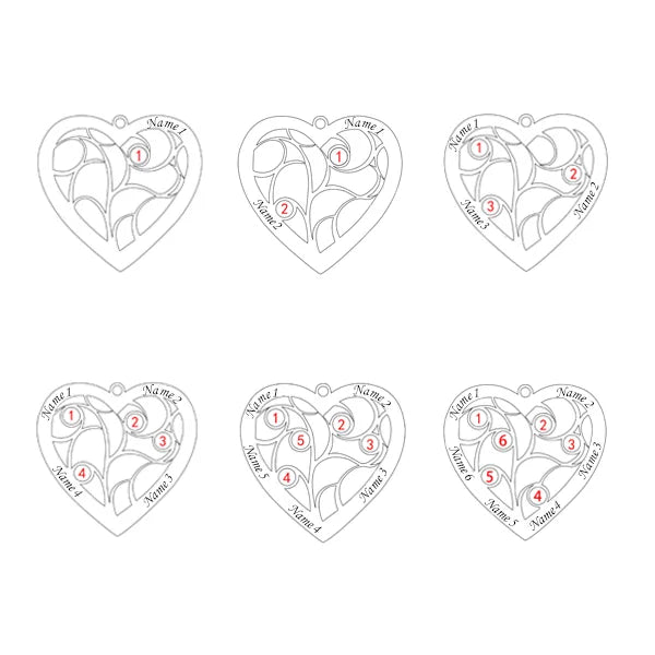 Heart Family Tree Necklace Engraved with Name& Birthstones - Glamour