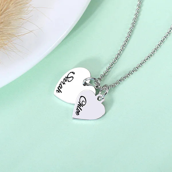 Personalized Double Hearts Charm Necklace - Glamour