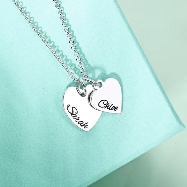 Personalized Double Hearts Charm Necklace - Glamour