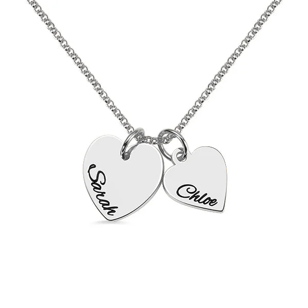 Personalized Double Hearts Charm Necklace - Glamour