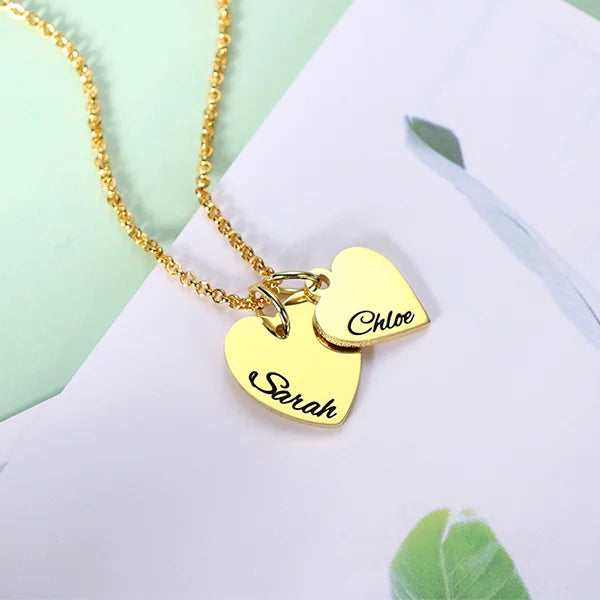 Personalized Double Hearts Charm Necklace - Glamour