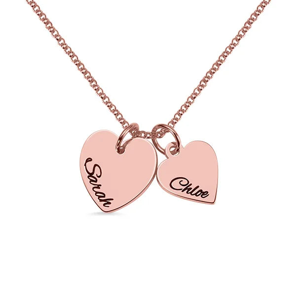 Personalized Double Hearts Charm Necklace - Glamour
