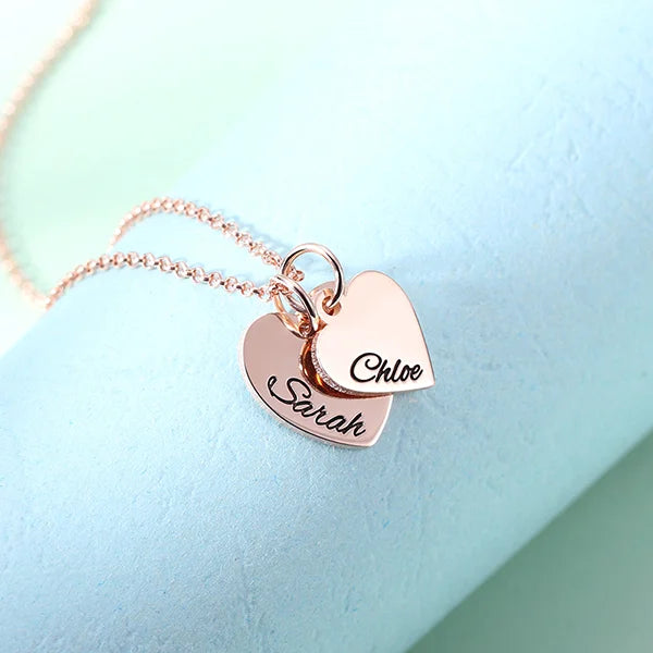 Personalized Double Hearts Charm Necklace - Glamour
