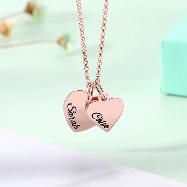 Personalized Double Hearts Charm Necklace - Glamour