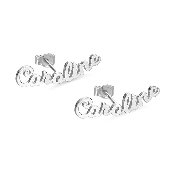 Personalized Name Stud Earrings for Her in Silver - Glamour