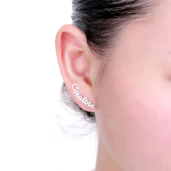 Personalized Name Stud Earrings for Her in Silver - Glamour