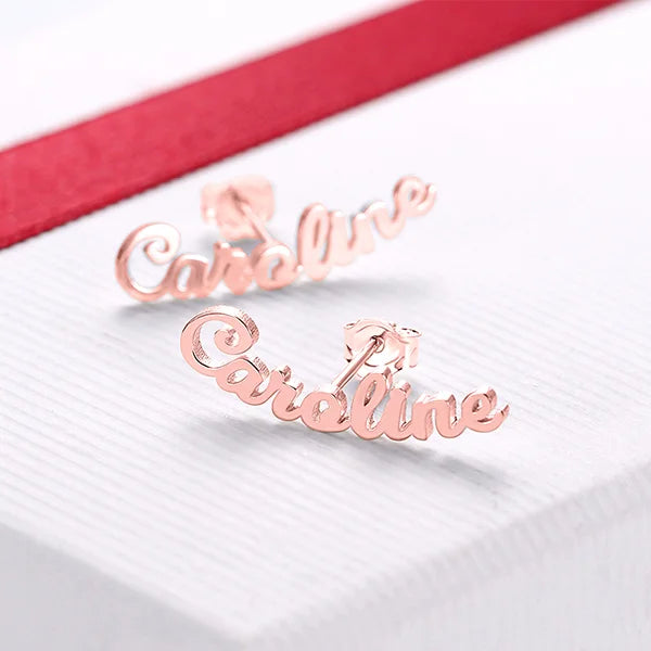 Personalized Name Stud Earrings for Her in Silver - Glamour