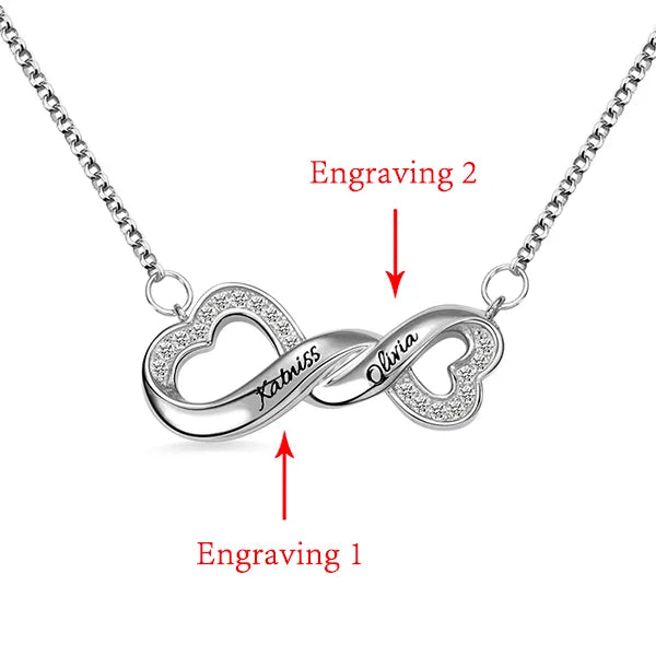 Engraved Infinity Double Heart Name Necklace - Glamour