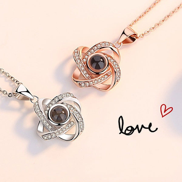 Lucky Four Leaf Projection Necklace & 100 Languages Photo for Her - Glamour