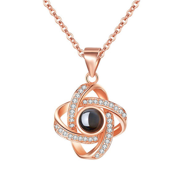 Lucky Four Leaf Projection Necklace & 100 Languages Photo for Her - Glamour