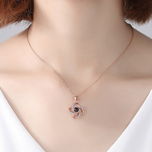 Lucky Four Leaf Projection Necklace & 100 Languages Photo for Her - Glamour