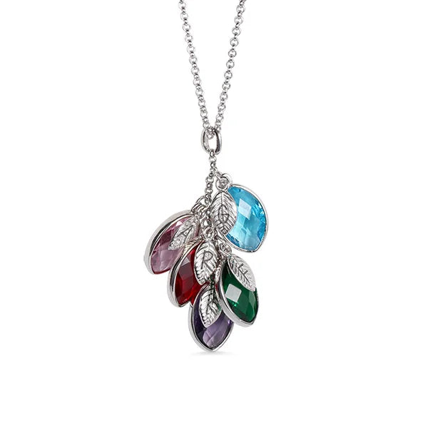 Family Leaves Birthstone Initial Necklace - Glamour
