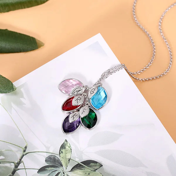 Family Leaves Birthstone Initial Necklace - Glamour