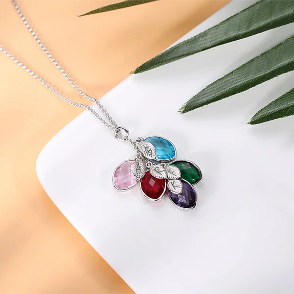 Family Leaves Birthstone Initial Necklace - Glamour