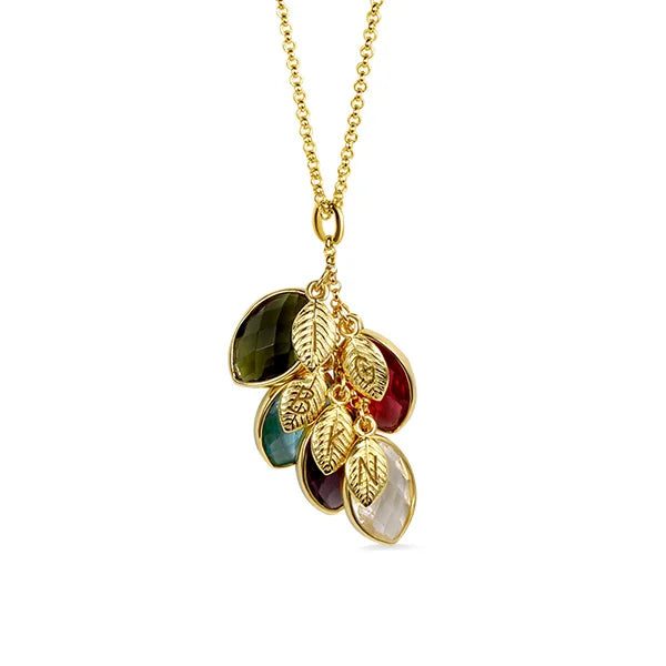 Family Leaves Birthstone Initial Necklace - Glamour