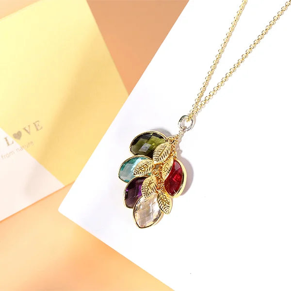 Family Leaves Birthstone Initial Necklace - Glamour
