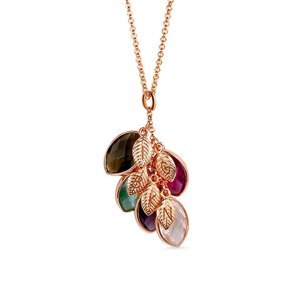 Family Leaves Birthstone Initial Necklace - Glamour