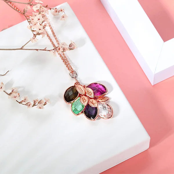 Family Leaves Birthstone Initial Necklace - Glamour
