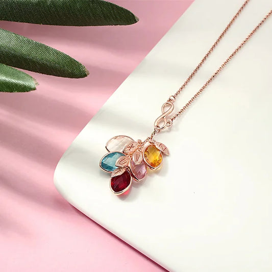 Personalized Family Leaves Birthstone Necklace with infinity Initial - Glamour