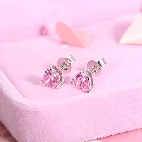 Personalized Heart Birthstone Stud Earrings for Her - Glamour