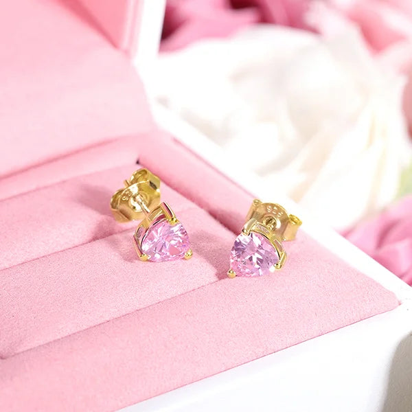 Personalized Heart Birthstone Stud Earrings for Her - Glamour