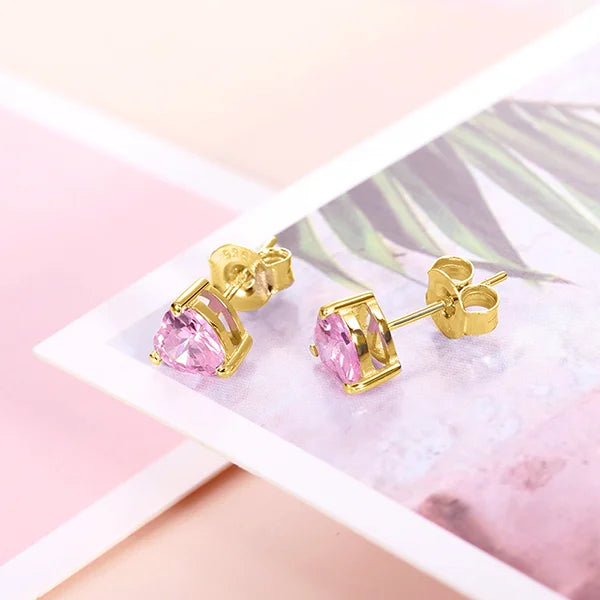 Personalized Heart Birthstone Stud Earrings for Her - Glamour