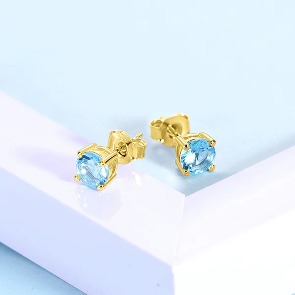 Personalized Round Birthstone Stud Earrings for Her - Glamour