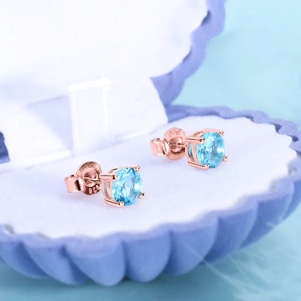 Personalized Round Birthstone Stud Earrings for Her - Glamour